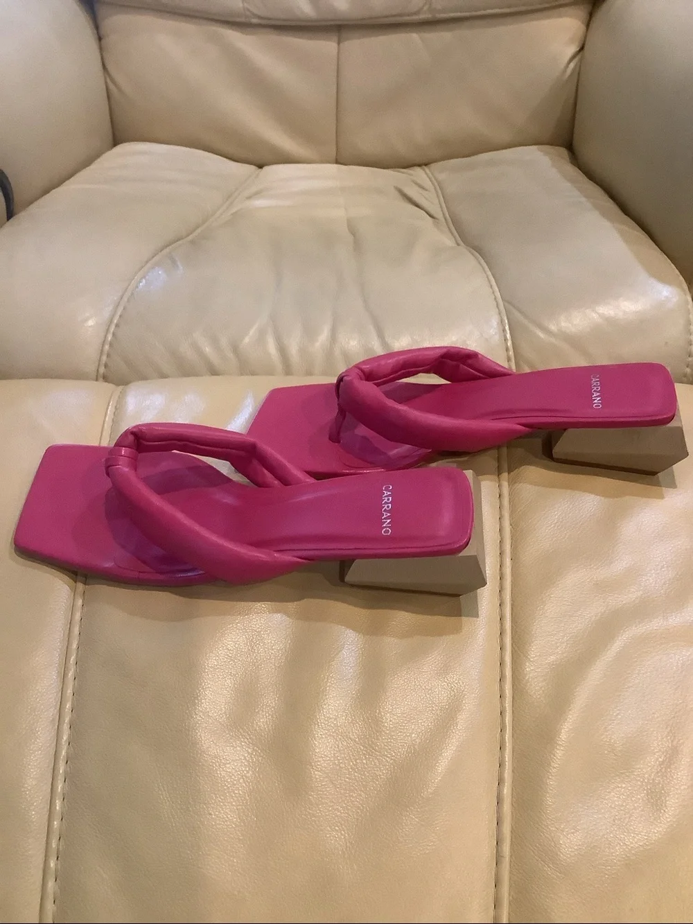 Carrano Hot Pink Ibiza Leather Mule Fuchsia Square-Toe Slide Sandal Size 8
